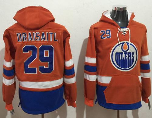 Oilers #29 Leon Draisaitl Orange Name & Number Pullover NHL Hoodie